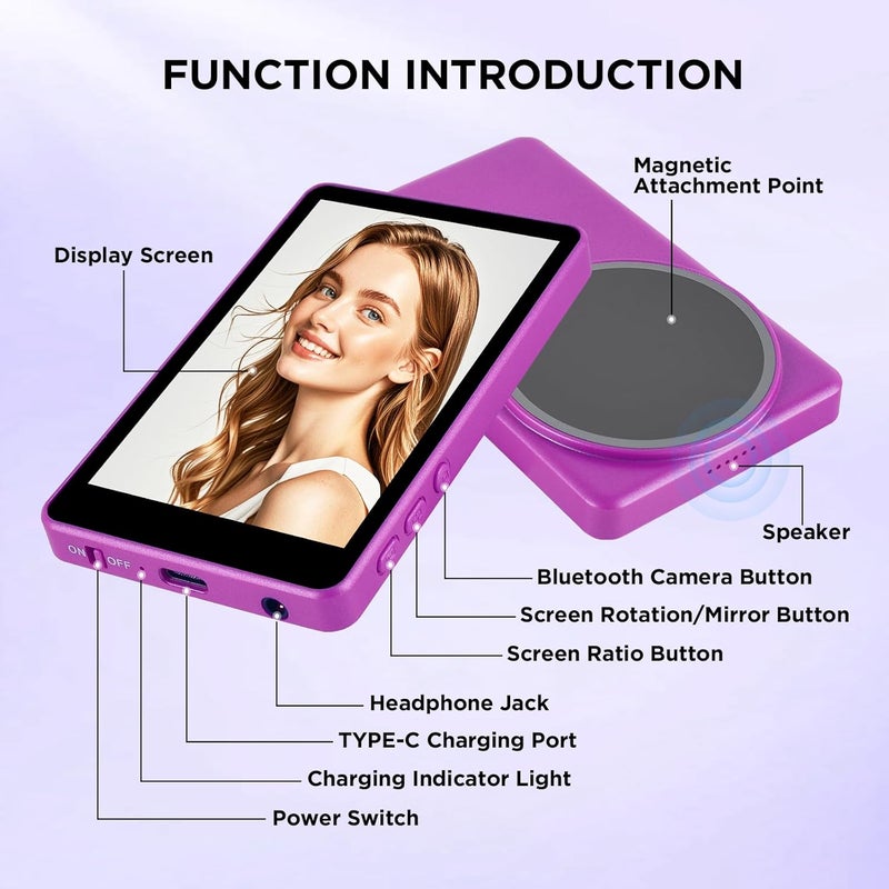 sunpin Vlog Selfie Monitor Screen, Wireless 4K/1080p Back Camera Monitor for iPhone & Android, Built-in Speaker for YouTube TikTok Live Streaming (Purple) - Image 5